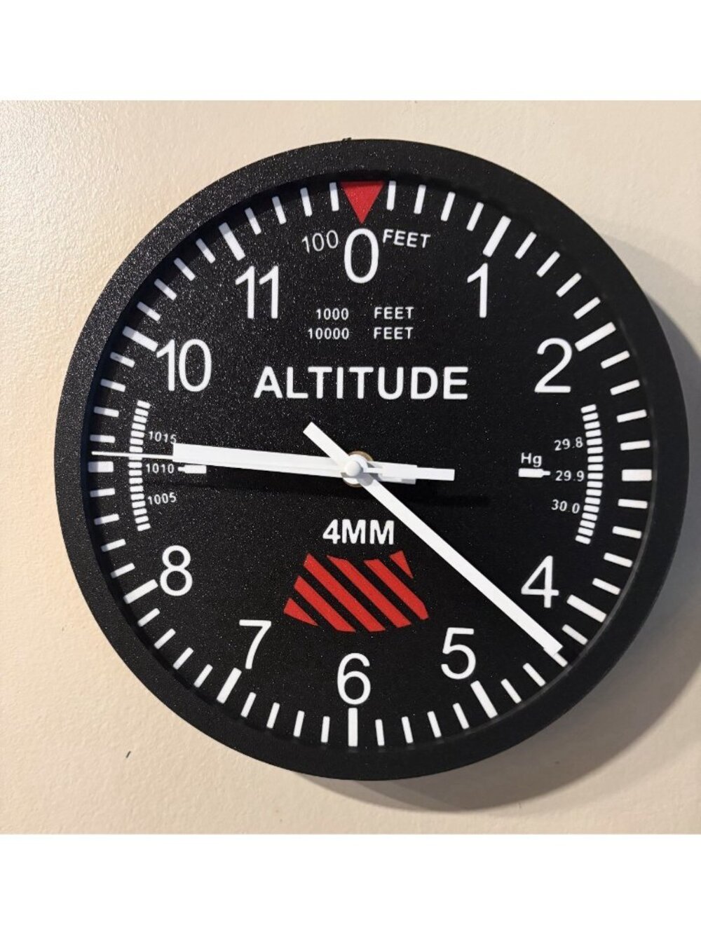 Trintec Replica Aviation Altimeter 10" Round 3D Printed Retro Wall Clock
